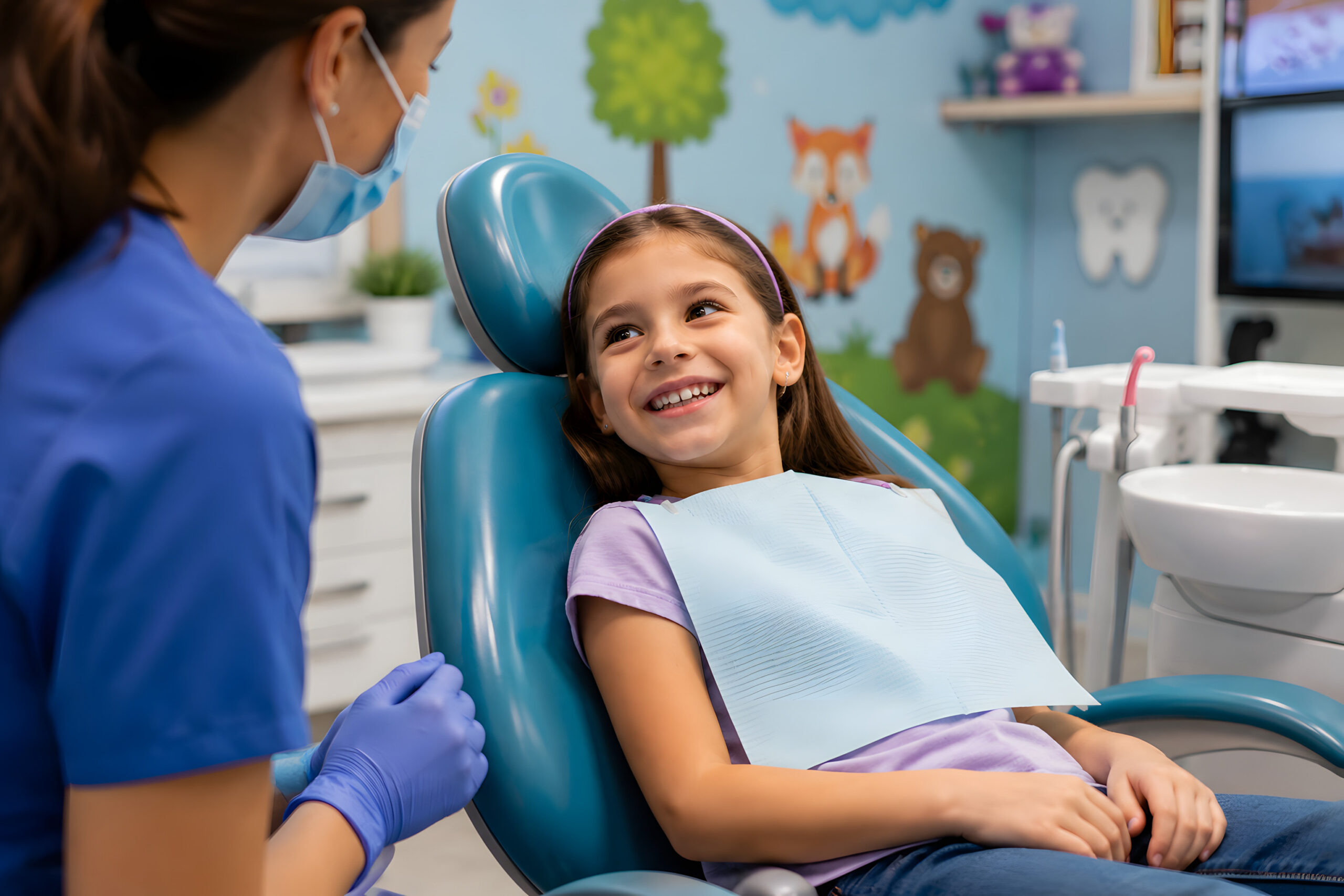 Happy child at pediatric dental checkup with friendly kids dentist at Lexington Family Smiles